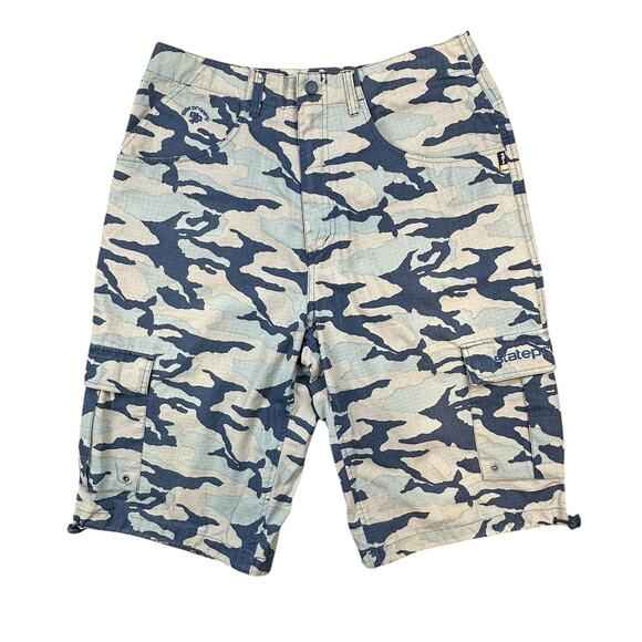 Vintage Y2K State Property Blue Gray Camo Baggy Shorts Skater Waist Size 34 - Picture 11 of 15